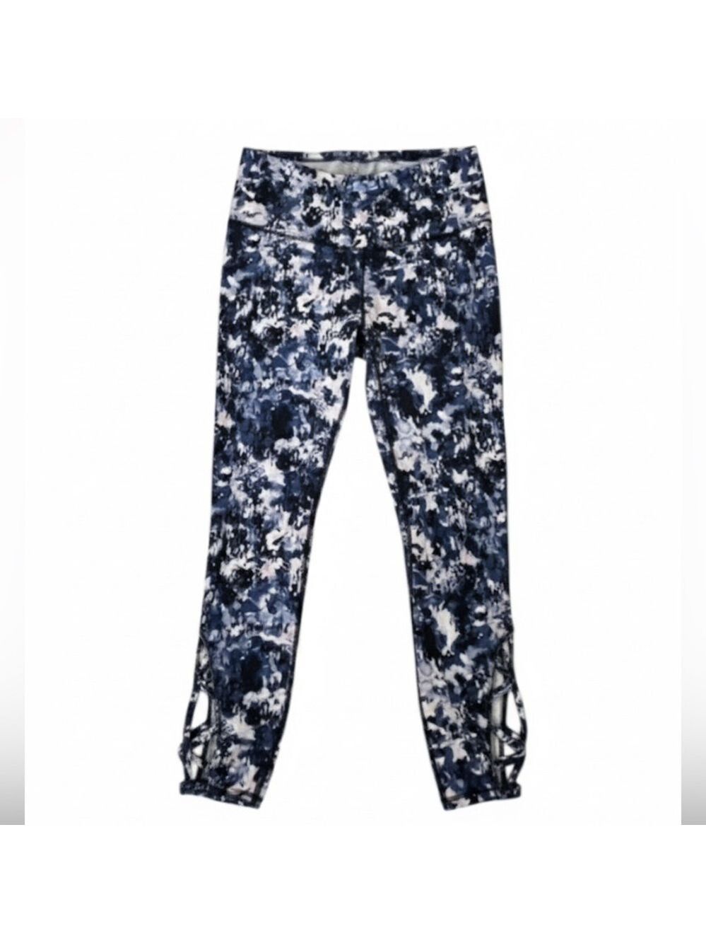 GAIAM High Rise Active Leggings XS Blue | Lattice Cutout Yoga Workout Pants - Picture 2 of 13